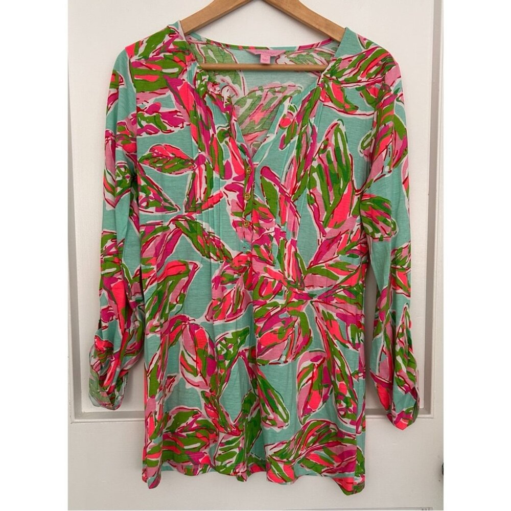 Lily Pulitzer Sarasota Floral Pintuck Tunic Size Medium